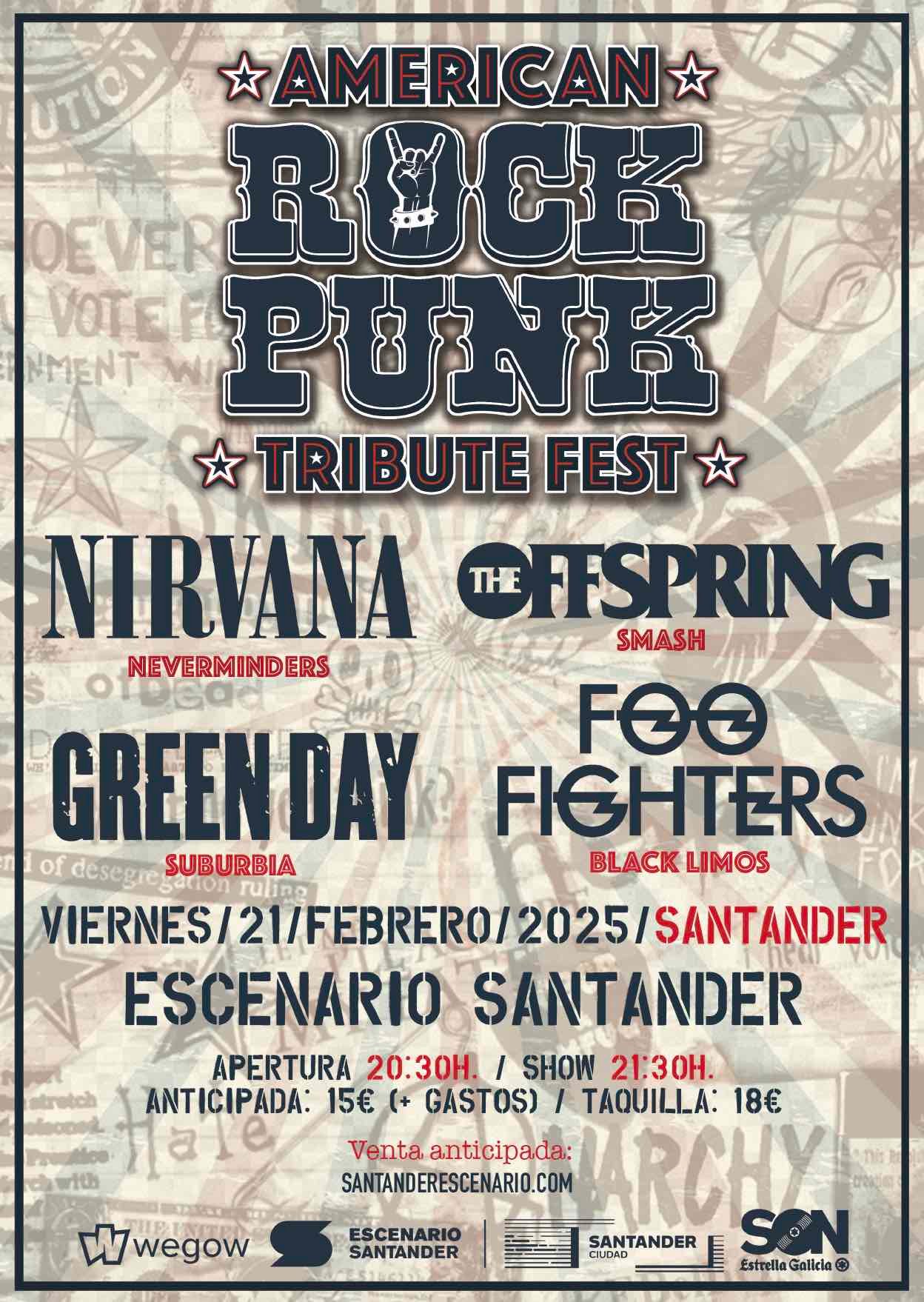 Festival de Tributos AMERICAN ROCK PUNK, el 21 de febrero de 2025 a las 20:30h, en el Escenario Santander (Cantabria).