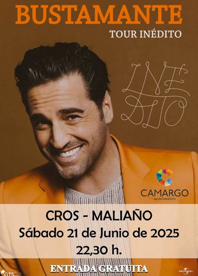 David Bustamante 7 Concierto de David Bustamante, el 21 de junio de 2025 a las 22:30h, en el Parque de Coros de Maliaño. Entrada Gratuita.