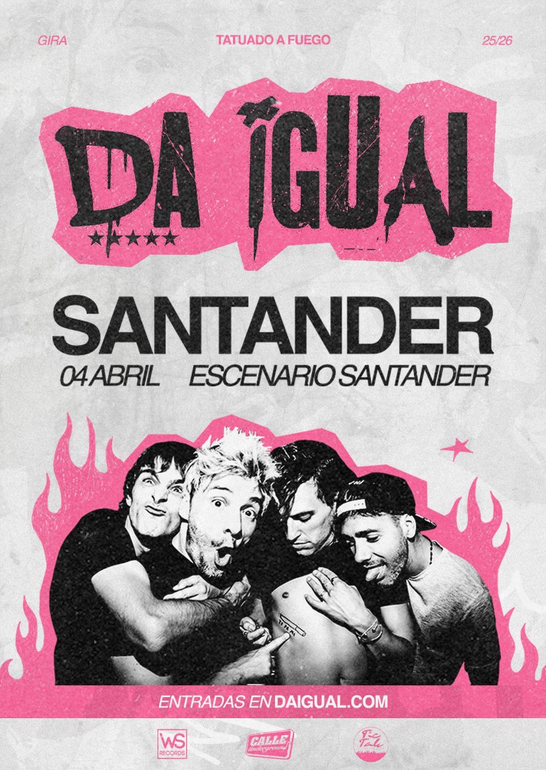 Concierto en Escenario Santander de Da Igual, el 4 de abril de 2026 a las 20:30 (Apertura de puertas), concierto a las 21:30.
