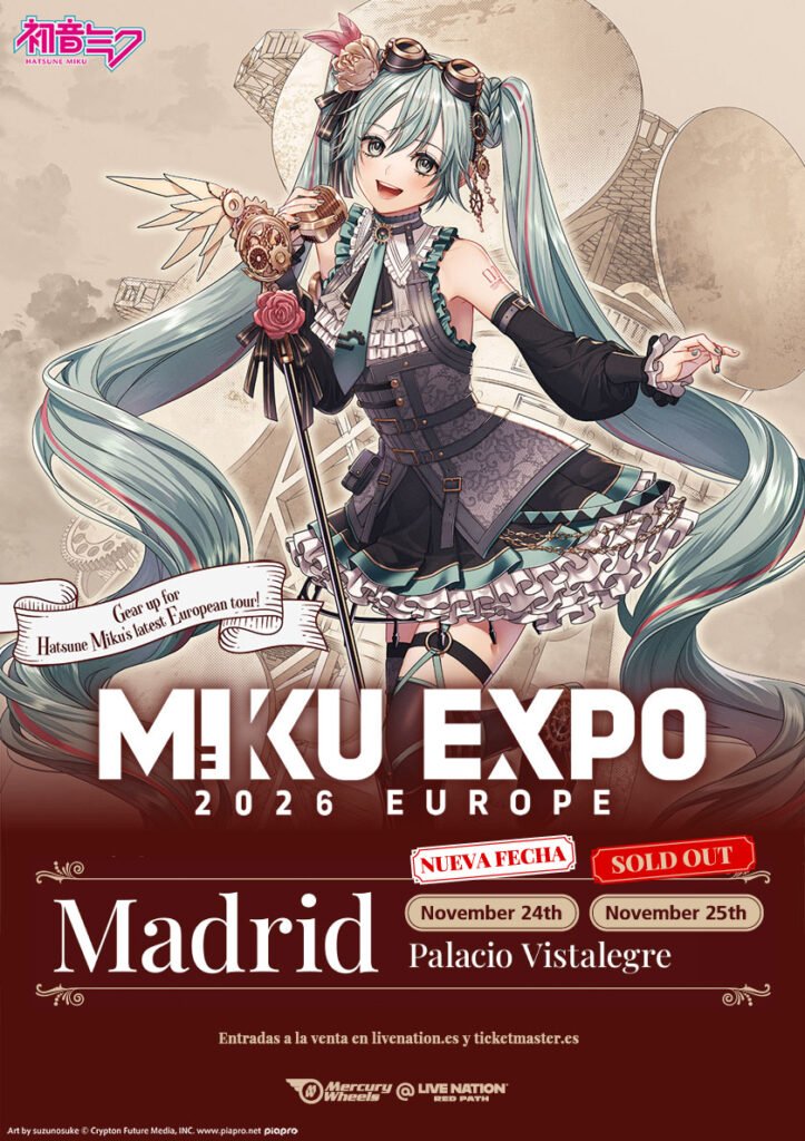 Hatsune Miku añade segunda fecha en Madrid el 24 de noviembre de 2026 en Palacio Vistalegre, tras agotar entradas para su gira MIKU EXPO 2026 EUROPE.