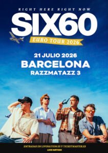 SIX60, la banda neozelandesa líder en ventas en vivo, anuncia su concierto en Barcelona el 21 de julio de 2026 en Razzmatazz 3. Entradas desde el 18 de