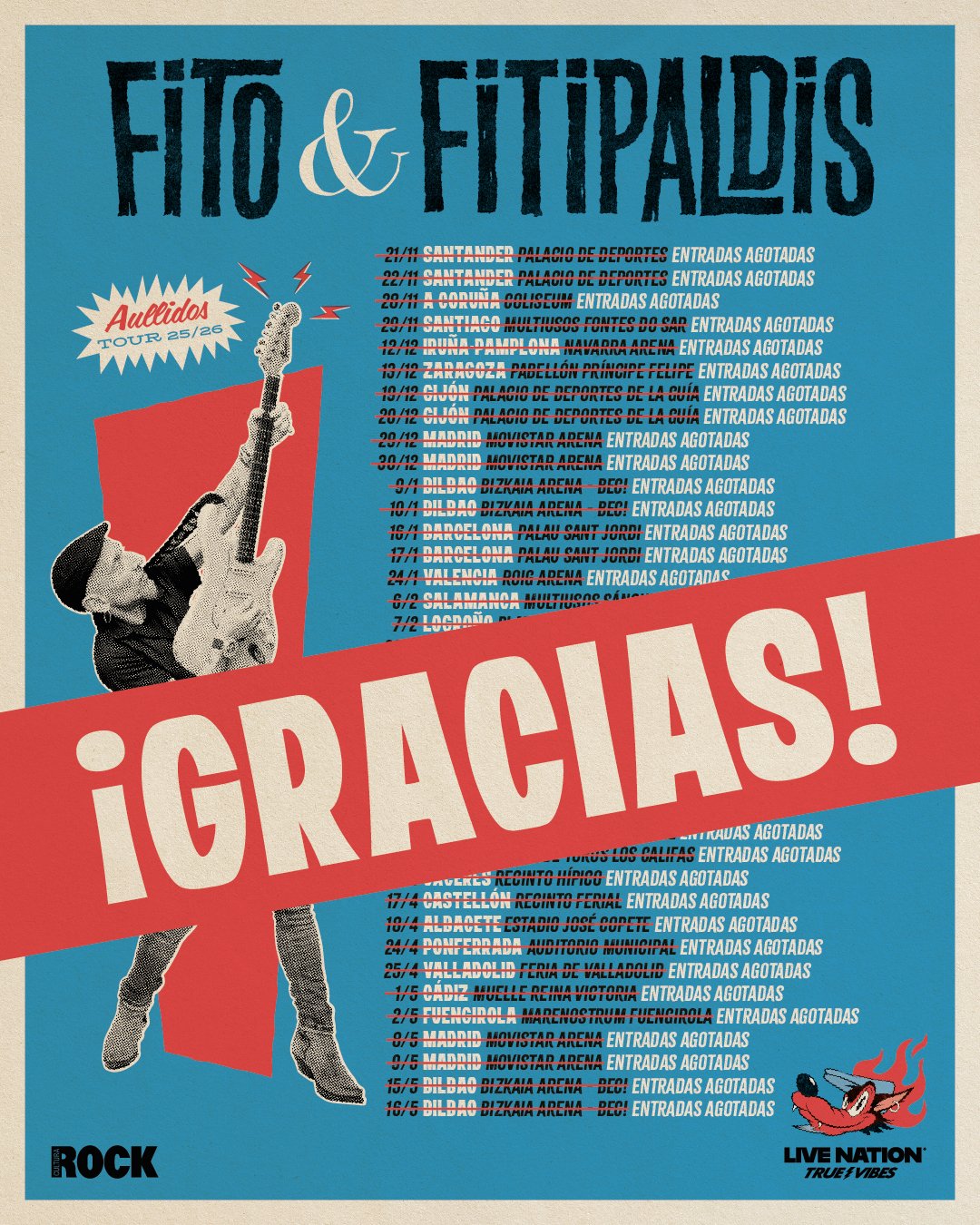 Fito & Fitipaldis cierra en Bilbao el Aullidos Tour con 38 conciertos, 457.227 entradas vendidas y lleno total en toda la gira.