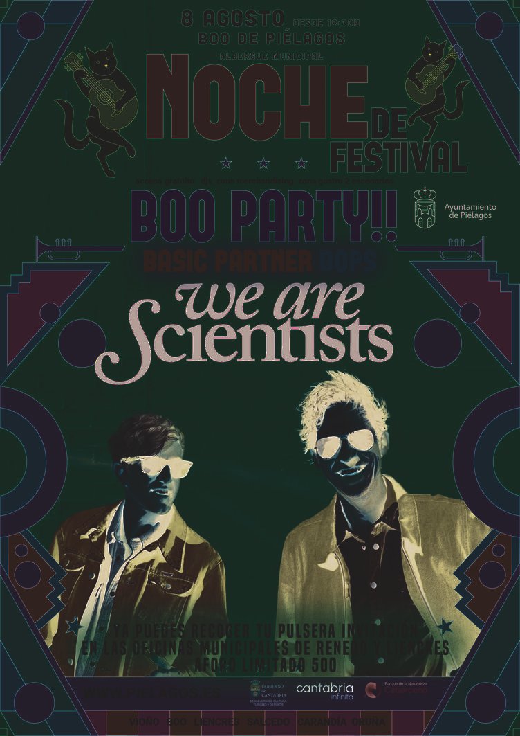 We Are Scientists lidera la Boo Party!! en Boo de Piélagos, con conciertos, DJs y apoyo animalista; entrada gratis con aforo limitado.